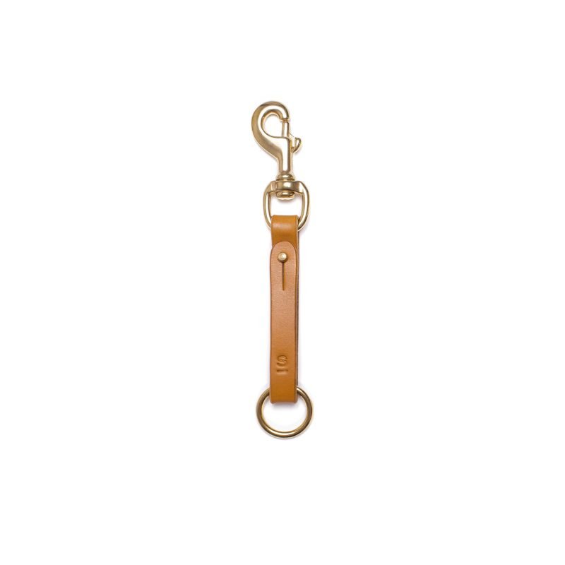 Hand crafted LONDON TAN colour color english bridle leather key fob with SOLID BRASS cast trigger hook stud harness ring, luxury goods heirloom