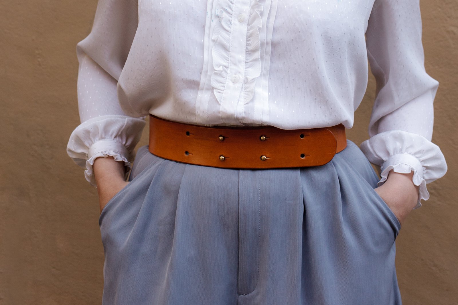 The CHRISTINA bag Hand crafted London Tan colour color english bridle leather belt with solid brass sam browne studs luxury goods heirloom dress