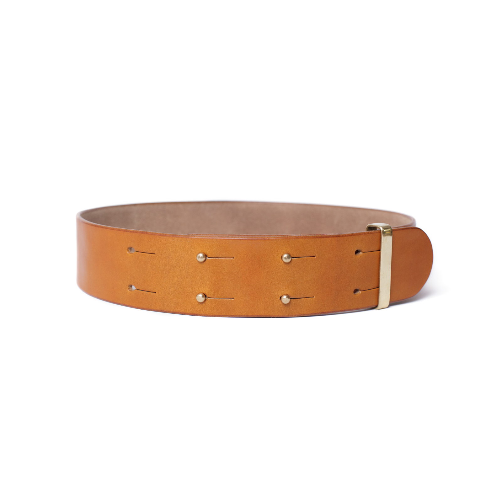 Hand crafted London Tan colour color english bridle leather belt with solid brass sam browne studs luxury goods heirloom dress